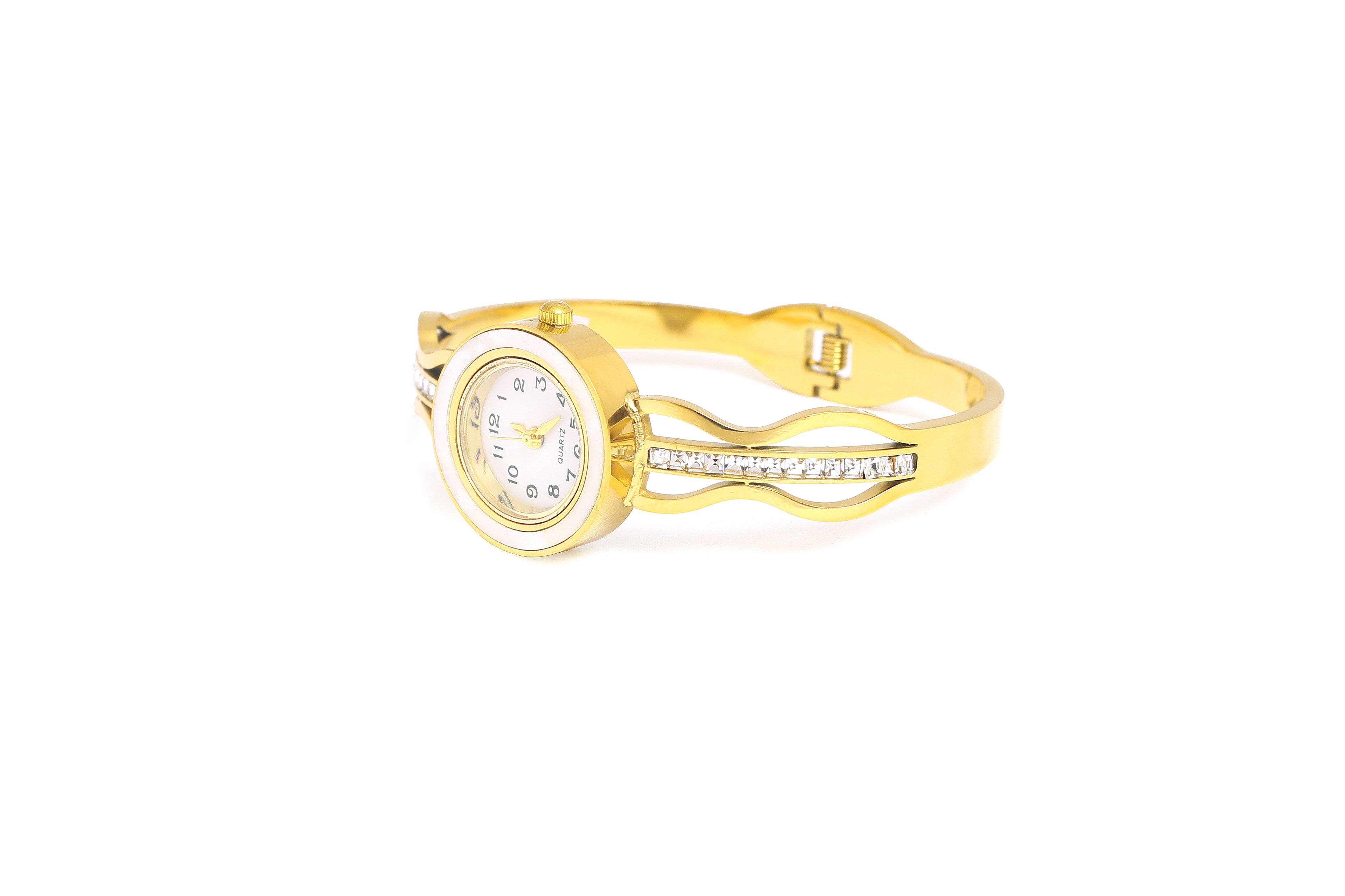 JASUNIQ GOLDEN TWISTED CRYSTAL BAR WATCH WATCH Analog Watch - For Women