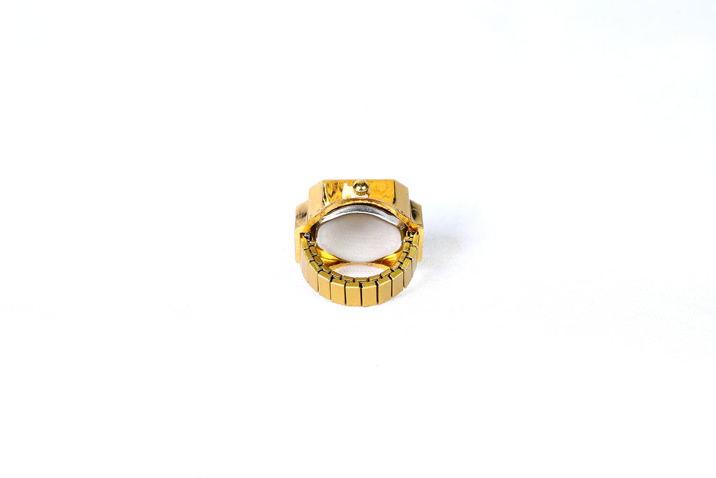 JASUNIQ SQUARE DIAL DIAMOND STUDDED WATCH RING Stainless Steel Cubic Zirconia Gold Plated Ring