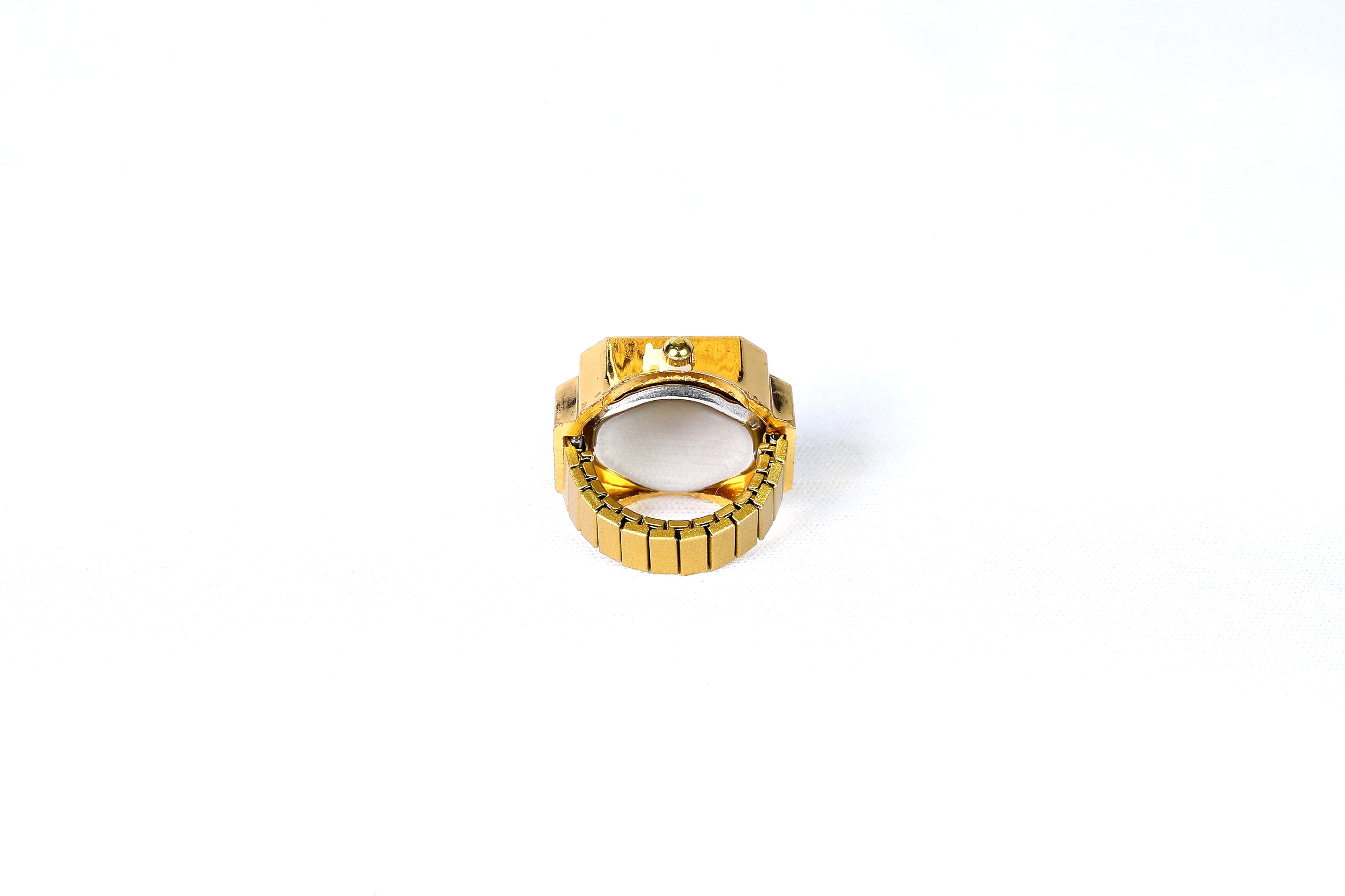 JASUNIQ SQUARE DIAL DIAMOND STUDDED WATCH RING Stainless Steel Cubic Zirconia Gold Plated Ring