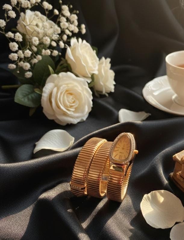 JASUNIQ EMBELLISHED FOLDOVER STRAPS ANALOGUE WATCH LE SERPENT WATCH BRACELET Analog Watch - For Women