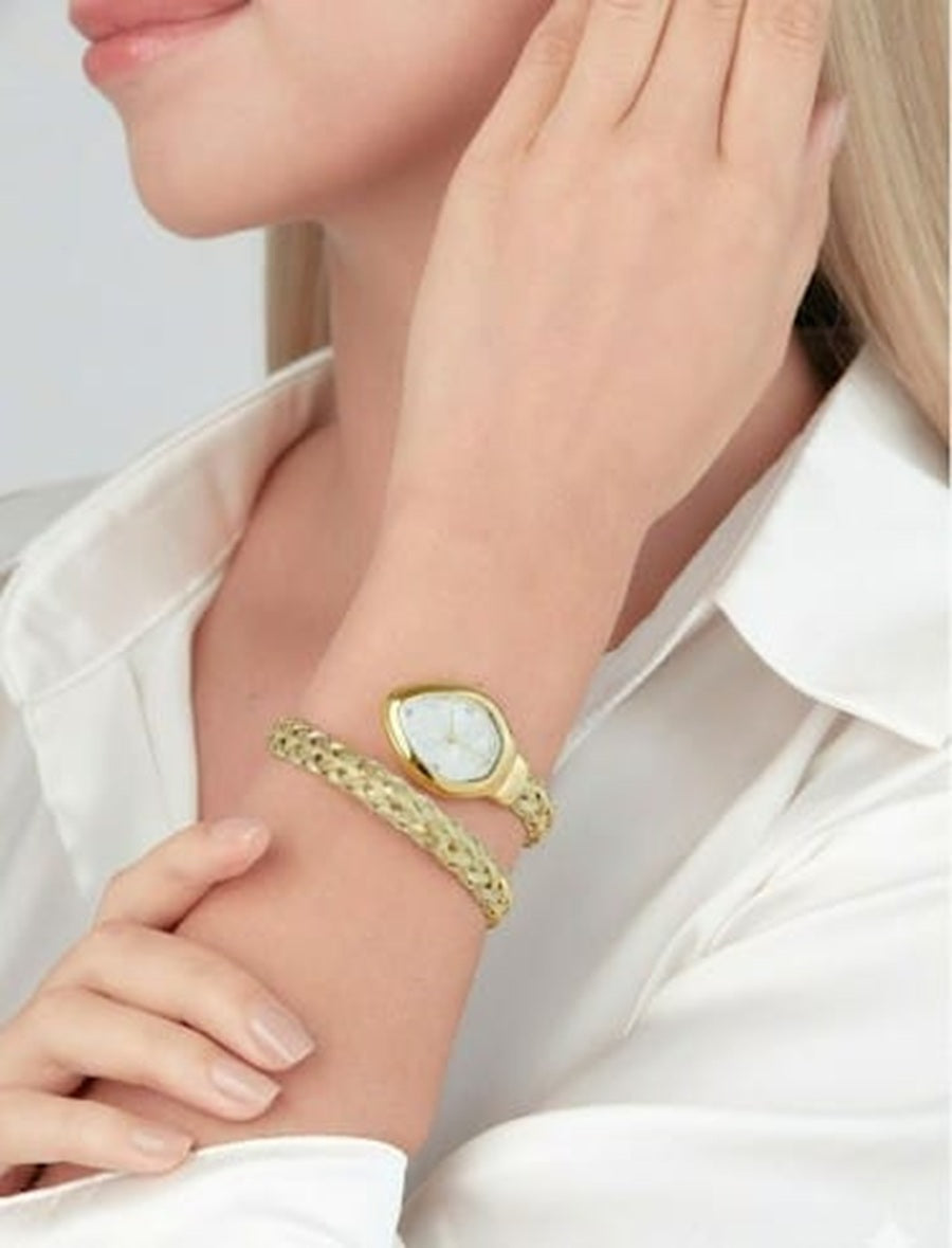 JASUNIQ DOUBLE WRAP TEXTURED SNAKE WATCH WITH WHITE DIAL