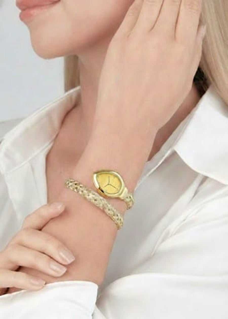 JASUNIQ DOUBLE WRAP TEXTURED SNAKE WATCH WITH YELLOW DIAL