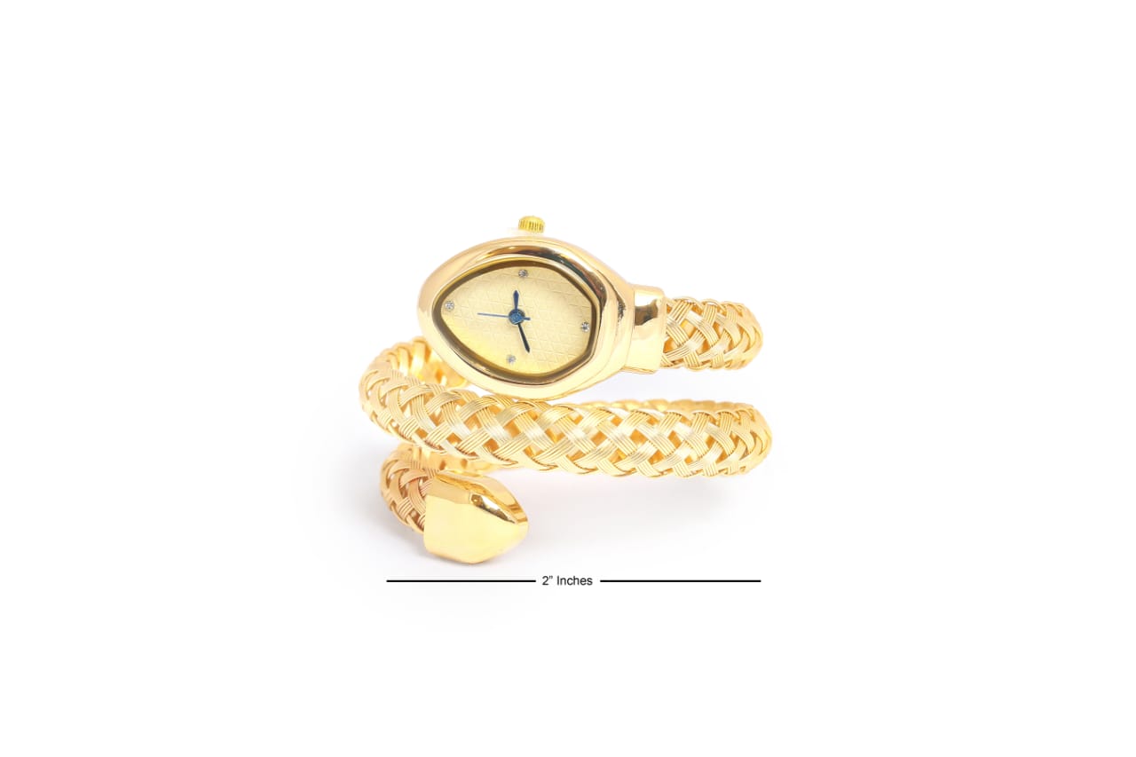 JASUNIQ DOUBLE WRAP TEXTURED SNAKE WATCH WITH YELLOW DIAL