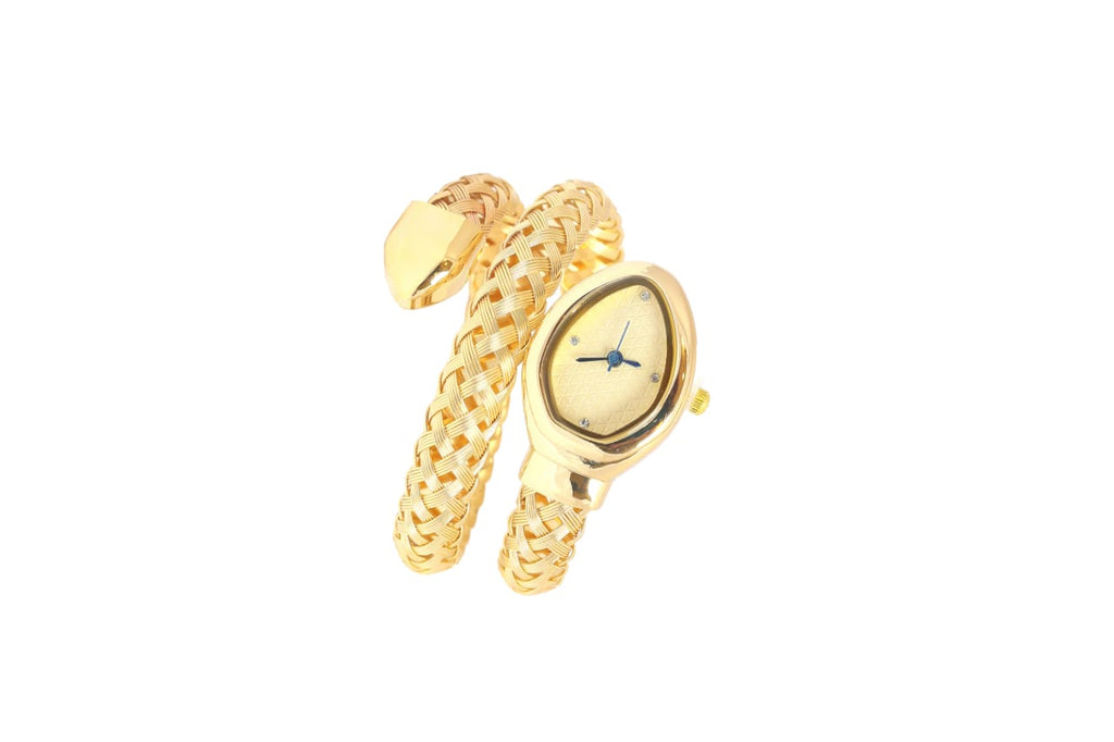 JASUNIQ DOUBLE WRAP TEXTURED SNAKE WATCH WITH YELLOW DIAL