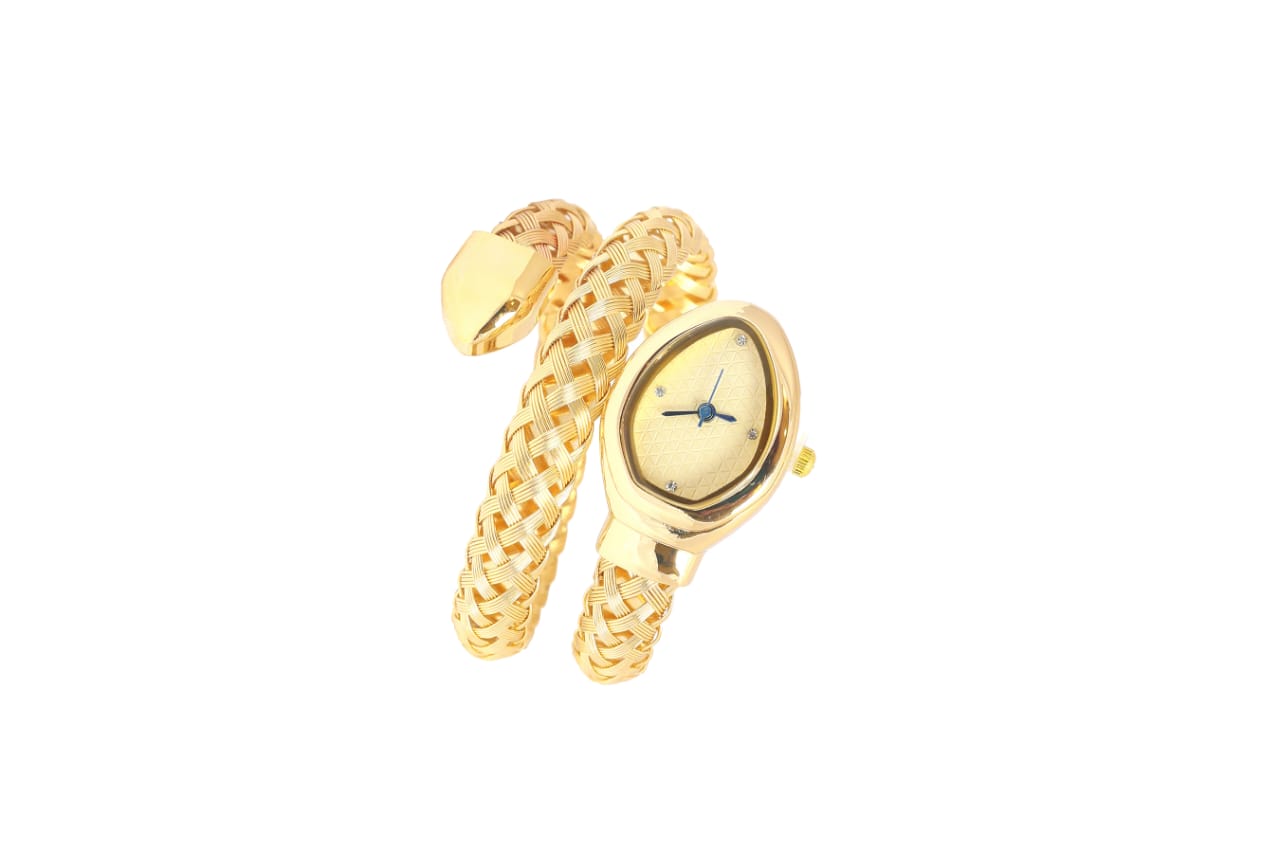 JASUNIQ DOUBLE WRAP TEXTURED SNAKE WATCH WITH YELLOW DIAL