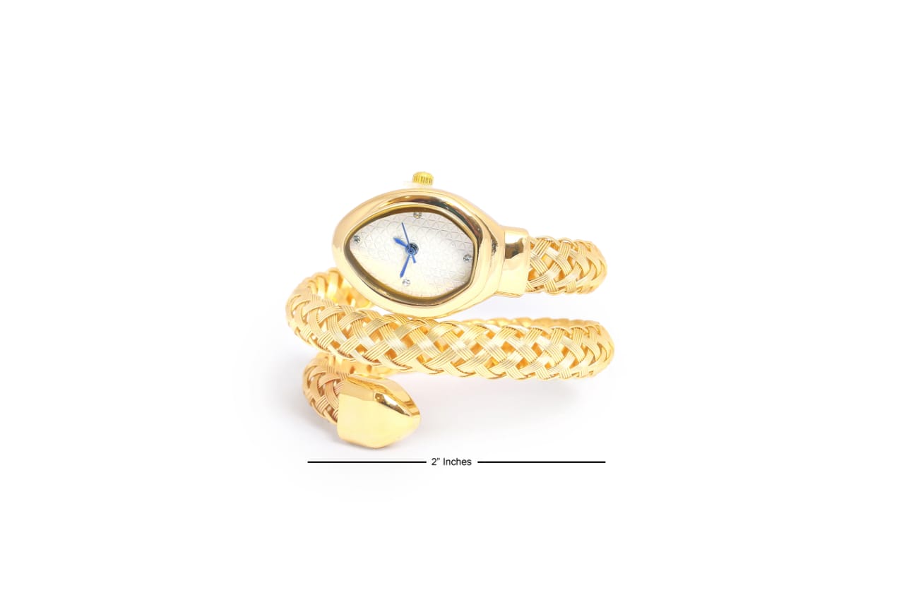 JASUNIQ DOUBLE WRAP TEXTURED SNAKE WATCH WITH WHITE DIAL