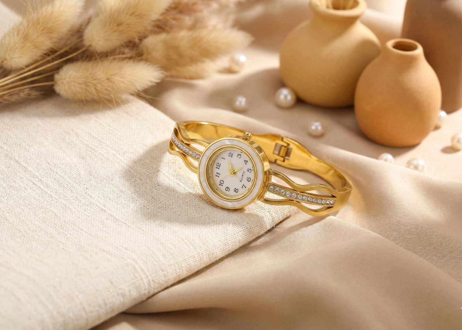 JASUNIQ GOLDEN TWISTED CRYSTAL BAR WATCH WATCH Analog Watch - For Women