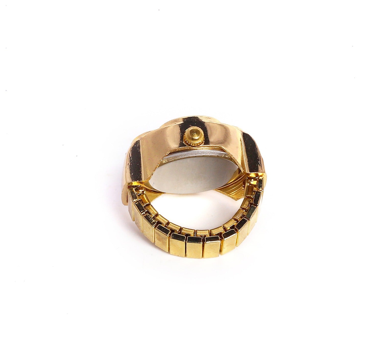 JASUNIQ JASUNIQ Glimmering Clover Crystal Quartz Watch Ring Stainless Steel Gold Plated Chain Ring - Single Finger