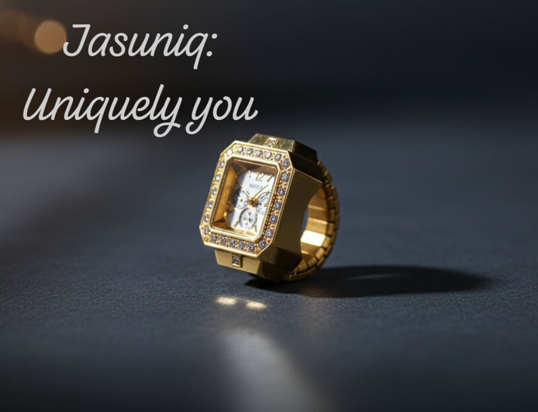 JASUNIQ SQUARE DIAL DIAMOND STUDDED WATCH RING Stainless Steel Cubic Zirconia Gold Plated Ring